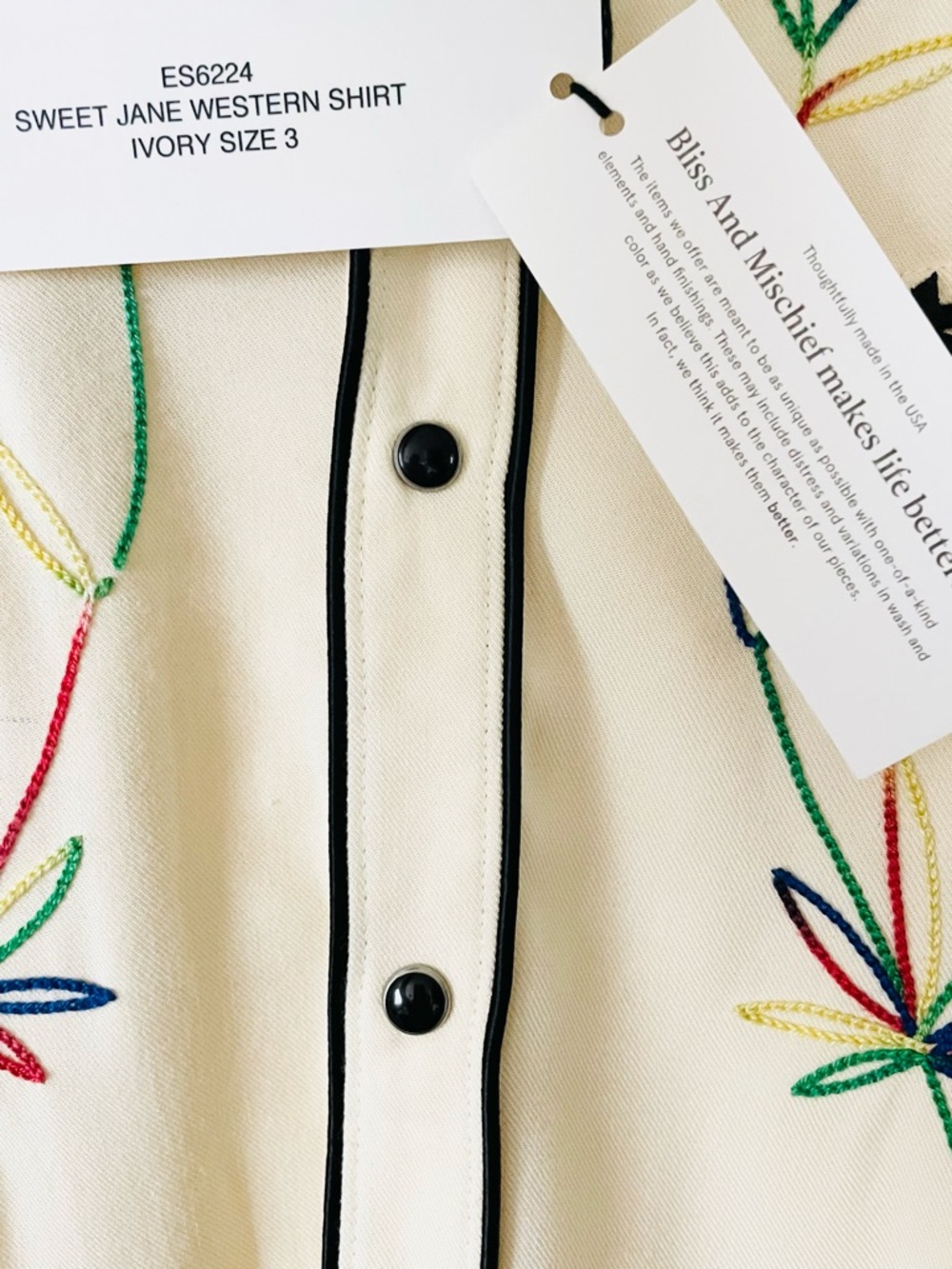 NWT Bliss and Mischief SIZE 3 Sweet Jane western embroidered shirt in ivory - Picture 8 of 12
